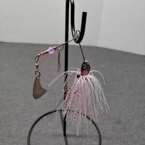 Fishing Spinnerbait Lure Pink White Skirt Silver Blade Bass Pike Lure NWOT New
